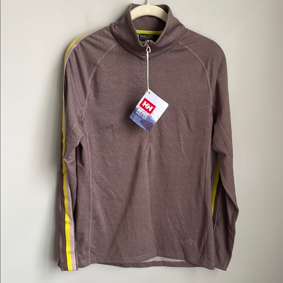 Helly Hansen Tops - Helly Hansen Women’s Brown Long Sleeve 1/2 Zip Pullover Yellow Stripes Sz. Small